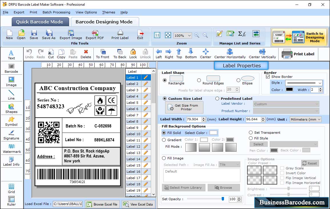 Barcodes - Professional Edition Label Properties