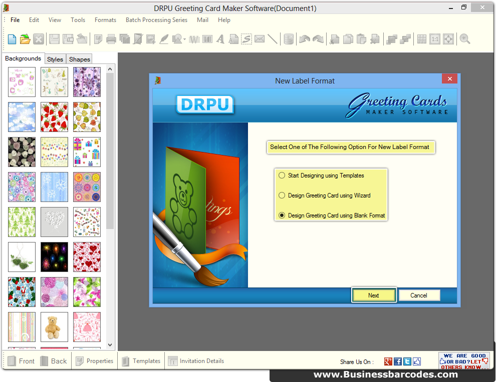 View of greeting card maker software screenshots businessbarcodes