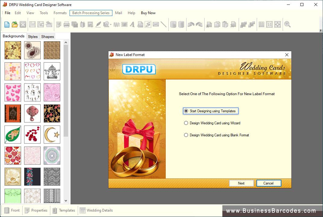 Wedding Card Maker Software Start Designing using Templates