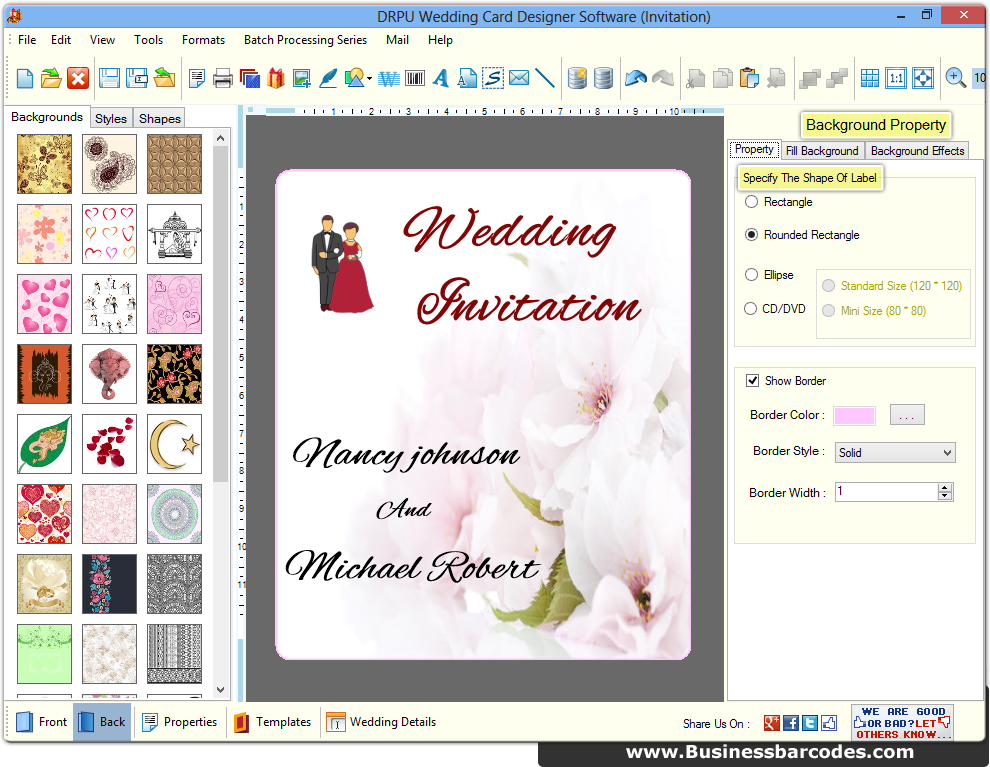 Screenshots of Wedding Invitation Card maker software BusinessBarcodes