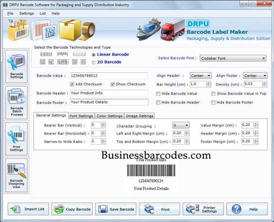 Screenshot of Packaging Barcodes