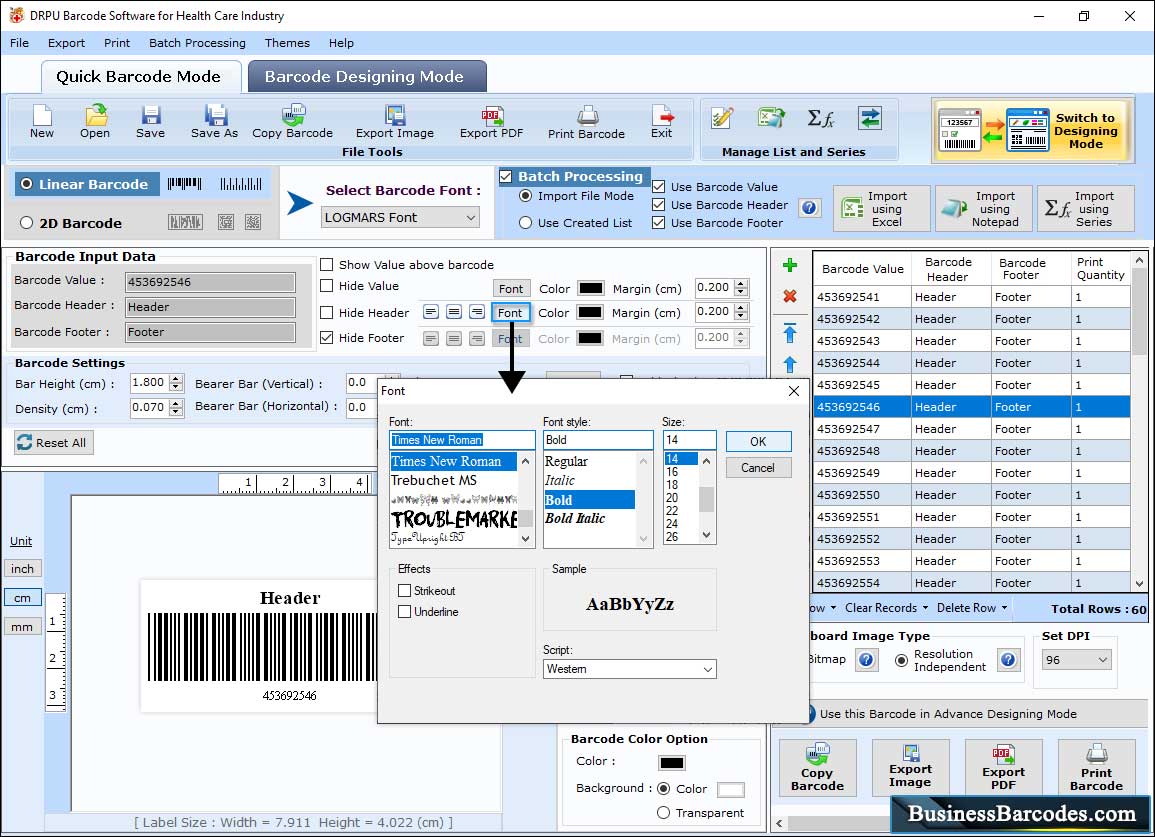 Healthcare Industry Barcodes Font