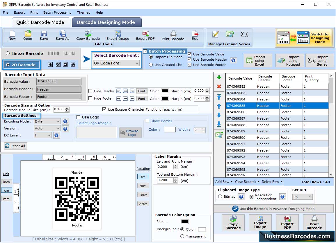 Inventory Barcode Setting