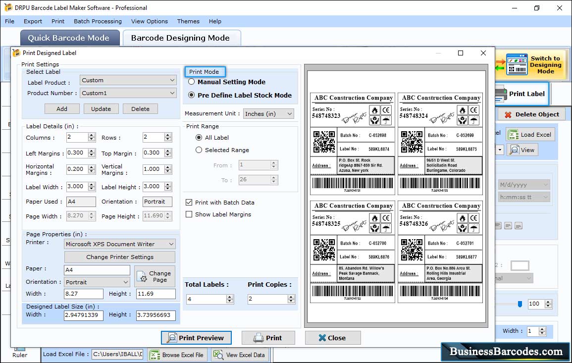 Barcodes - Professional Edition Print Preview