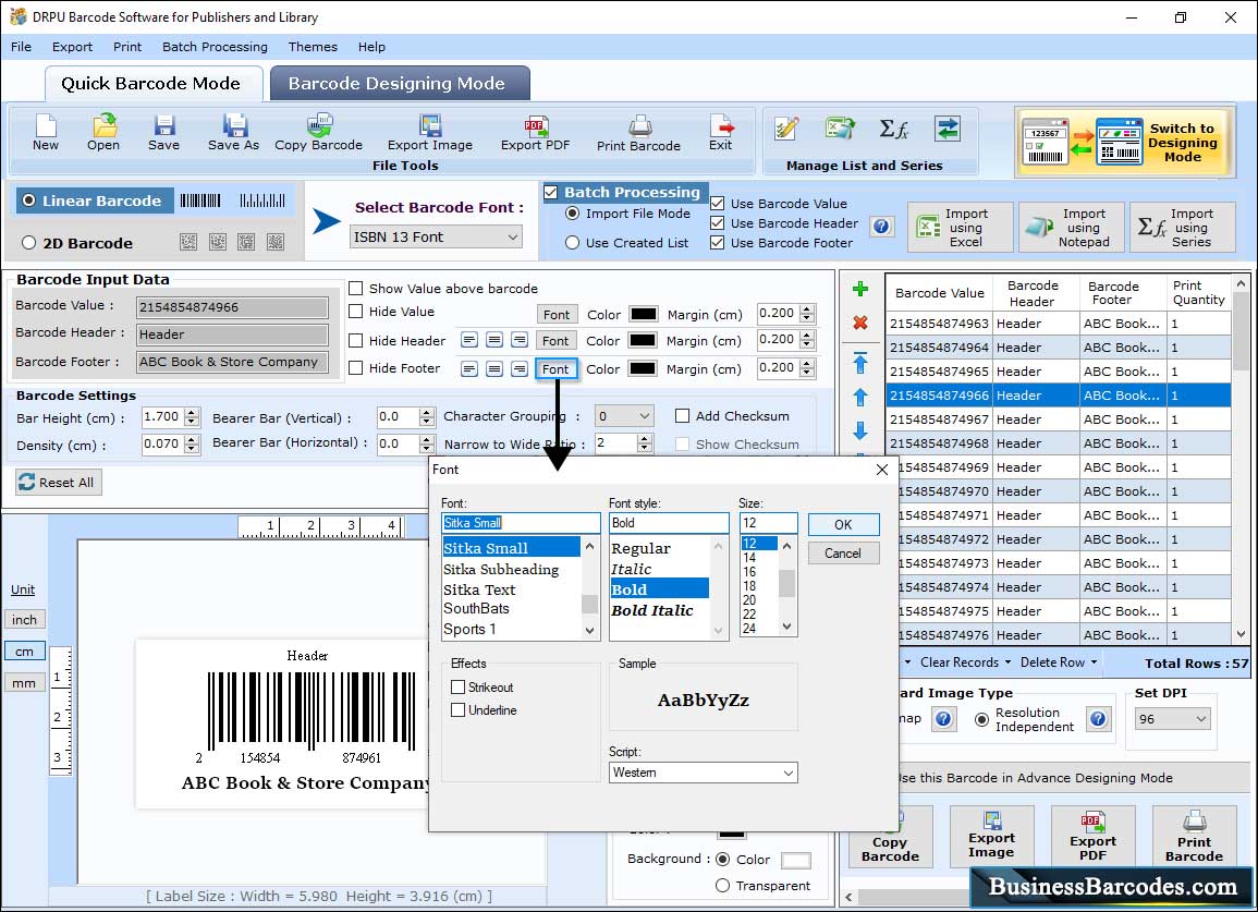 Publishers and Libraries Barcode Font