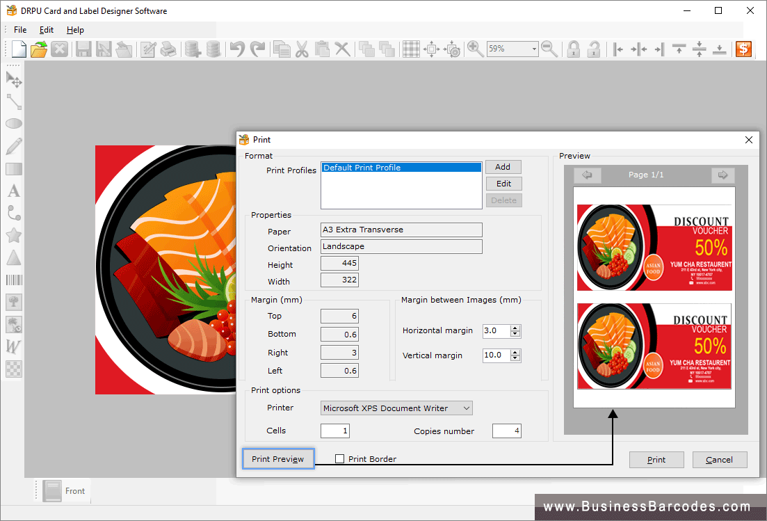 Card and Label Designing Software Print Preview