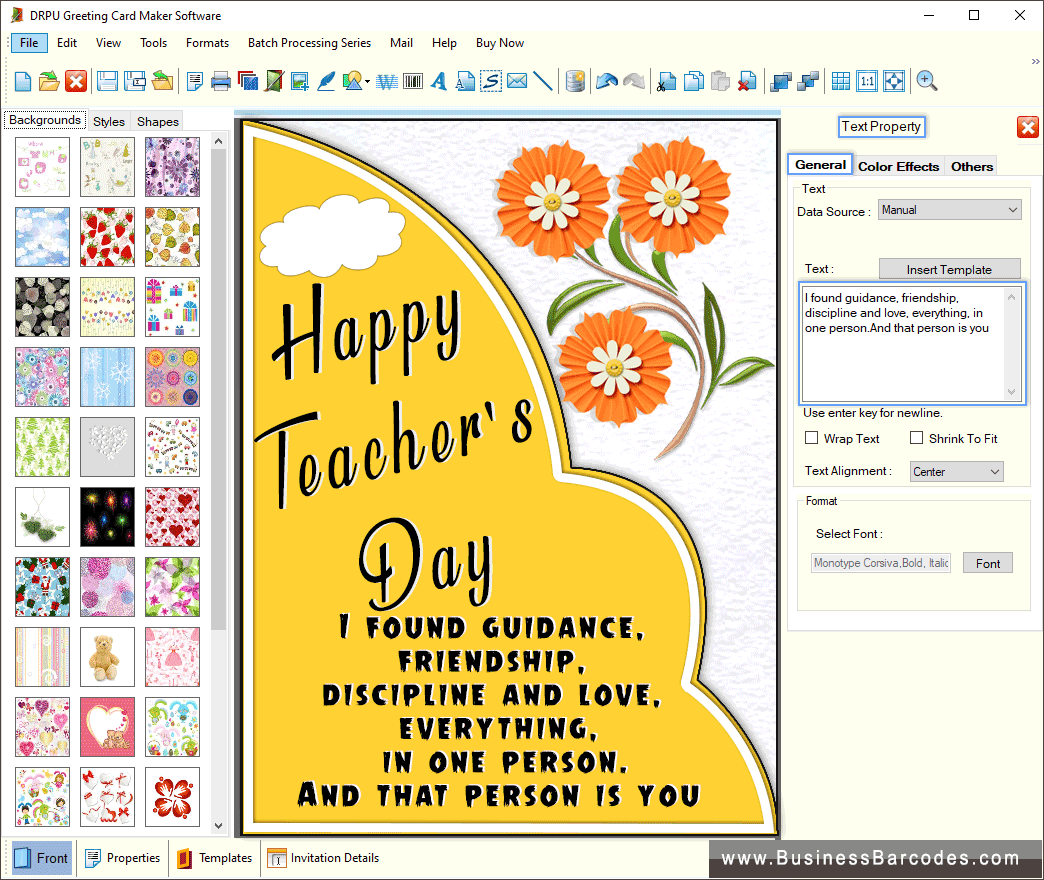 Greeting Card Maker Software Text Property