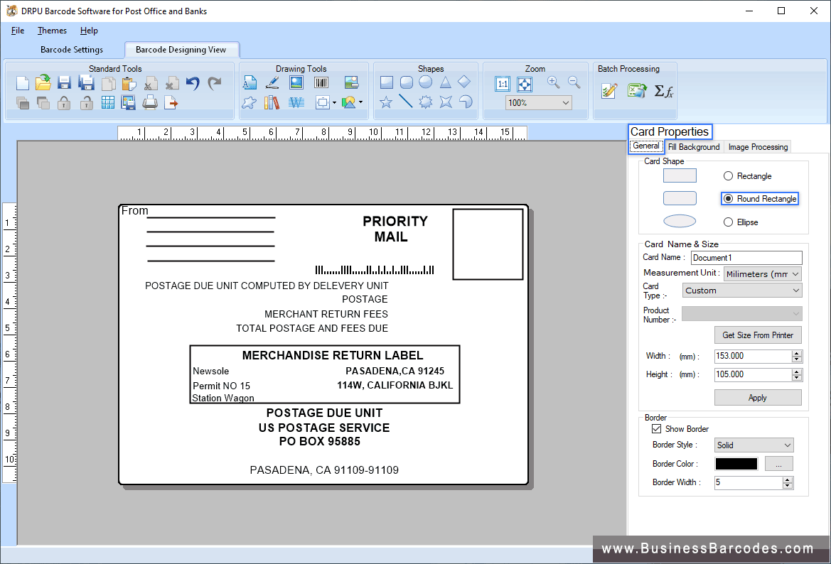 Screenshots of Post office and bank barcodes software BusinessBarcodes