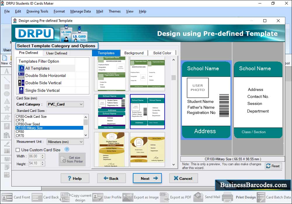 Student ID Cards Maker Select Template Category