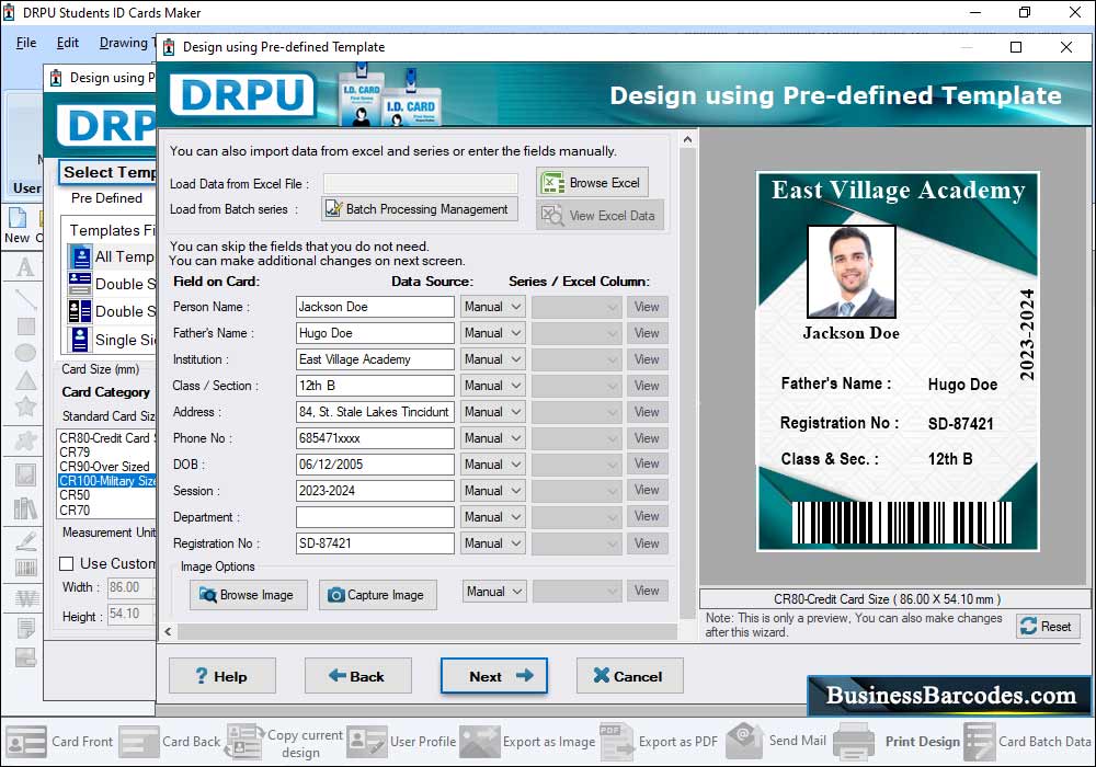 Student ID Cards Maker Select Excel File